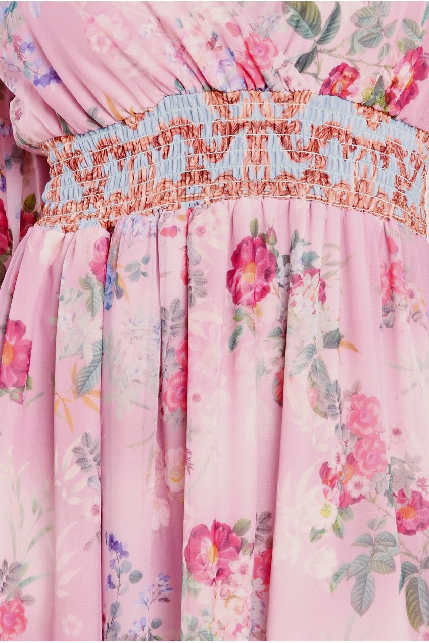 Goddiva Chiffon Wrap Border Floral Print Maxi Dress - Pink