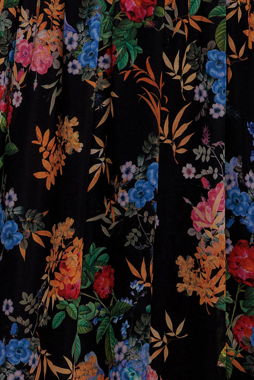 Goddiva Chiffon Wrap Border Floral Print Maxi Dress - Black