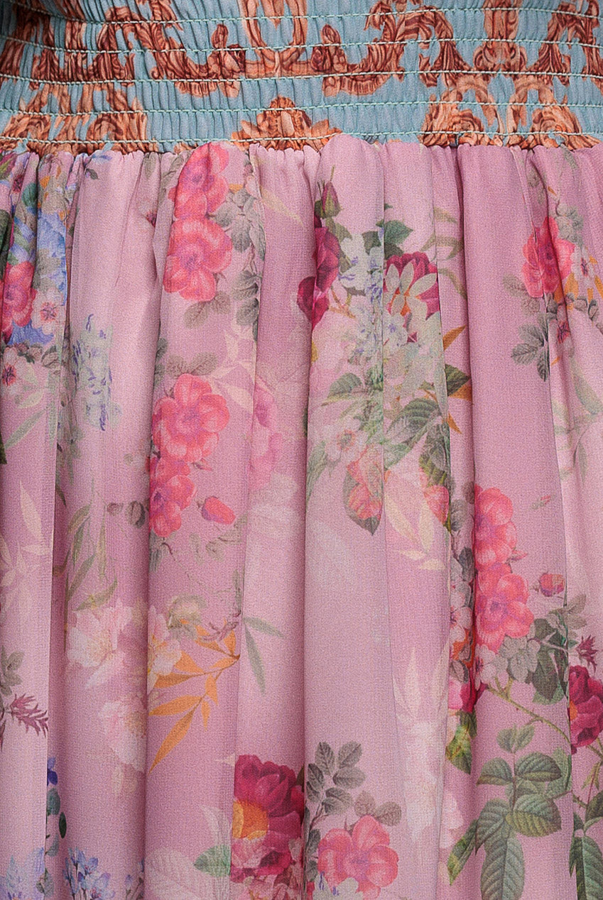 Goddiva Chiffon Wrap Border Floral Print Maxi Dress - Pink