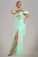 Goddiva Scalloped Lace & Chiffon Winged Corset Bodice Maxi Dress - Mint Green