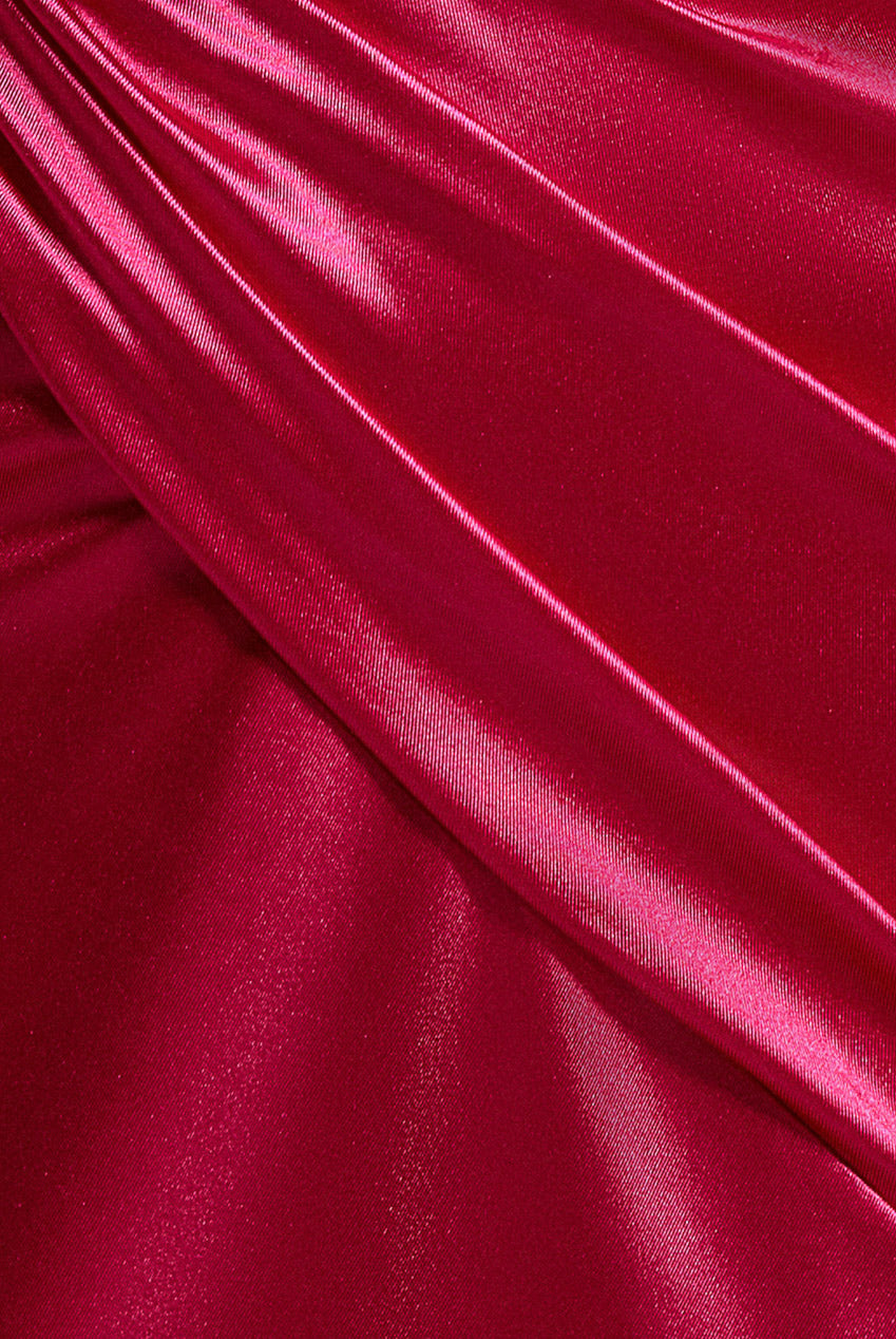 Goddiva Halter Neck Front Split Satin Maxi Dress - Magenta