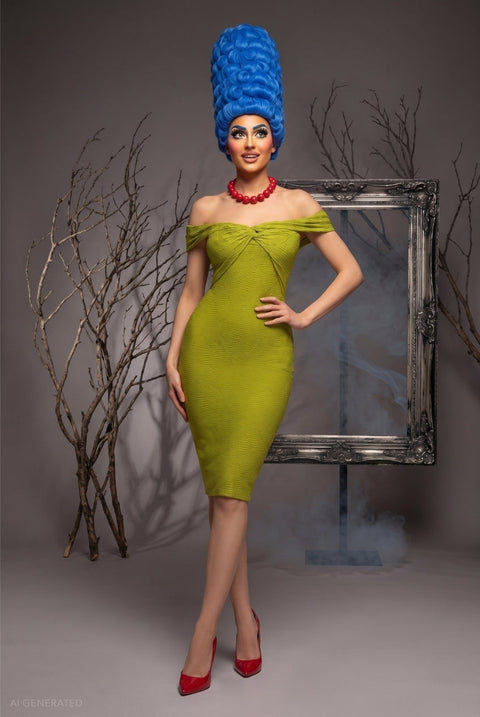 Goddiva Strapless Bodycon Midi Marge Simpson-Inspired Halloween Costume - Lime Green