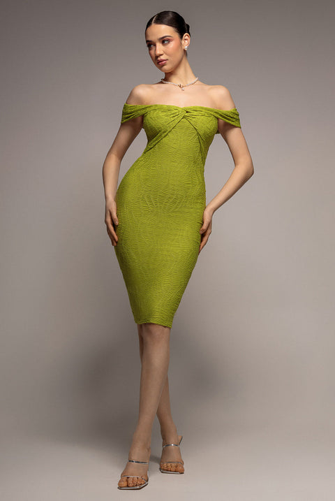 Goddiva Front Knot Twist Midi Dress - Lime Green