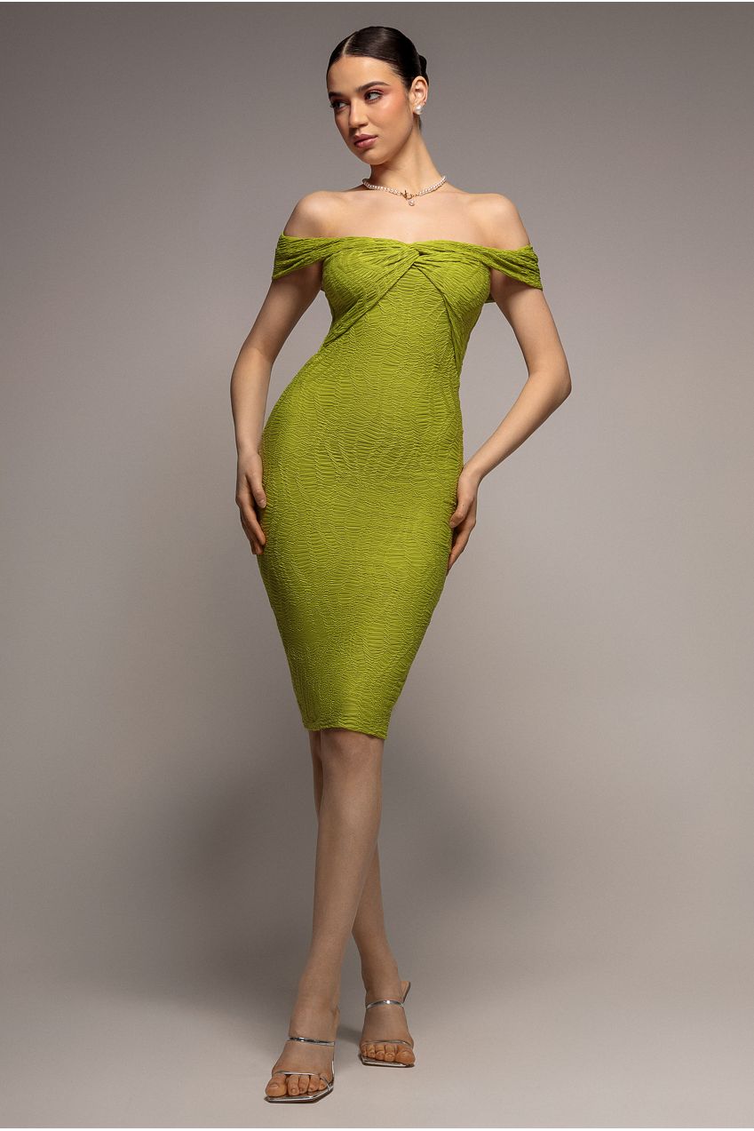 Goddiva Front Knot Twist Midi Dress - Lime Green