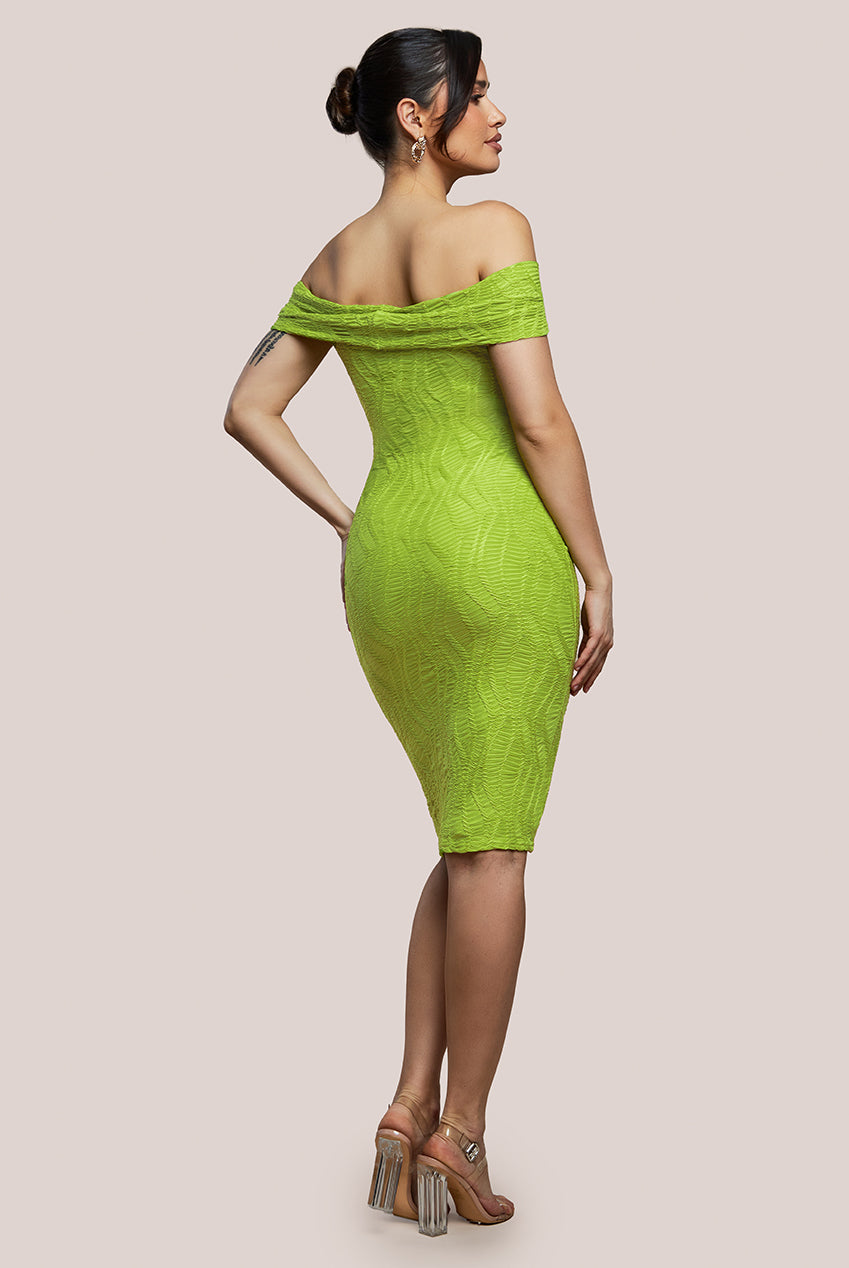 Goddiva Front Knot Twist Midi Dress - Lime Green