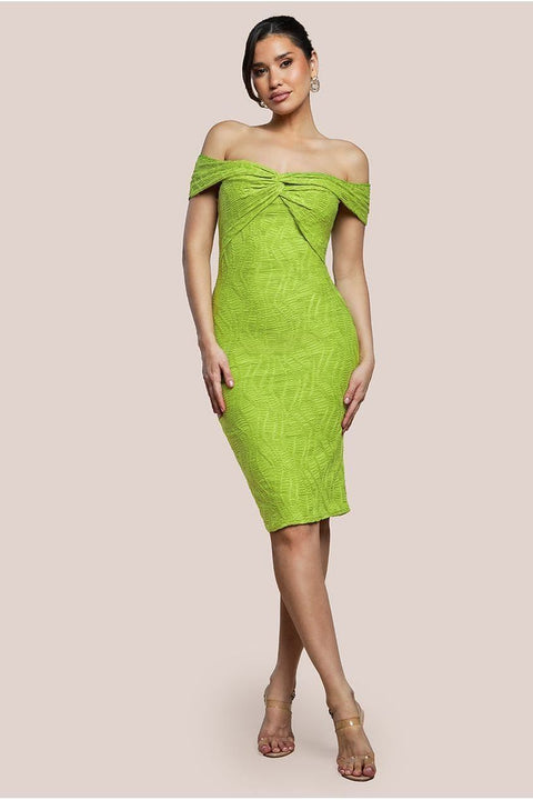 Goddiva Front Knot Twist Midi Dress - Lime Green
