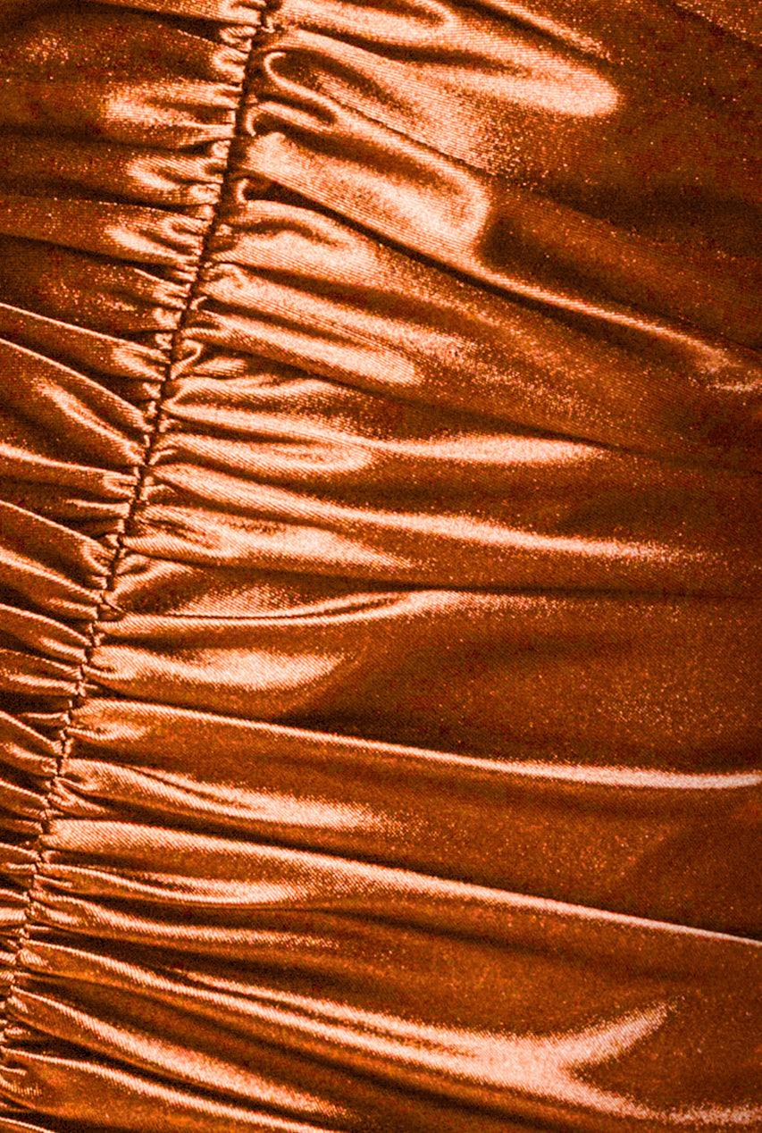 Goddiva Multi-Tied Satin Gathered Ring Maxi Dress - Bronze