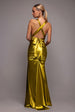 Goddiva Multi-Tied Satin Gathered Ring Maxi Dress - Lime Green