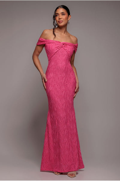 Magenta - Goddiva Front Knot Twist  Maxi Dress - Magenta
