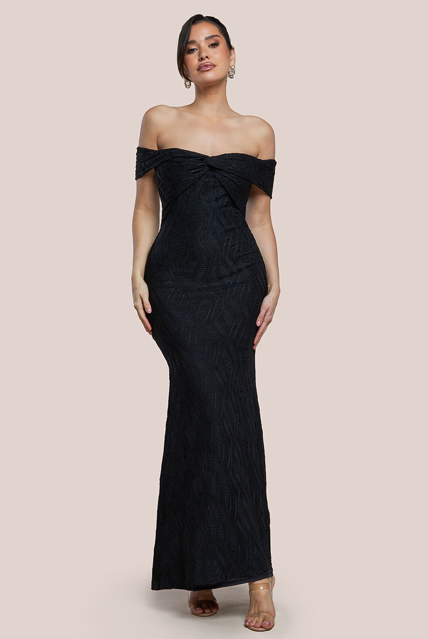 Goddiva Front Knot Twist Maxi Dress - Black