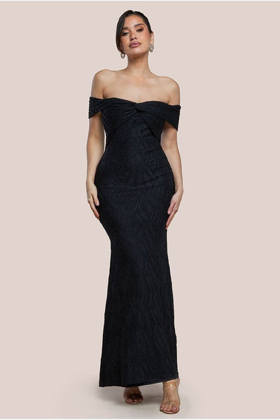 Black - Goddiva Front Knot Twist Maxi Dress - Black