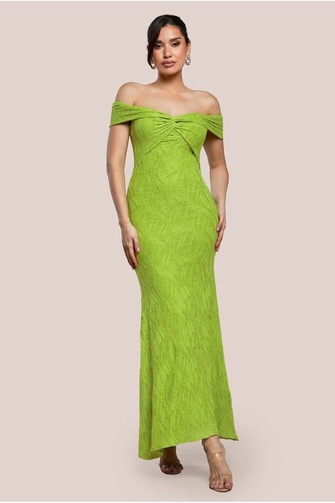 Goddiva Front Knot Twist  Maxi Dress - Lime Green