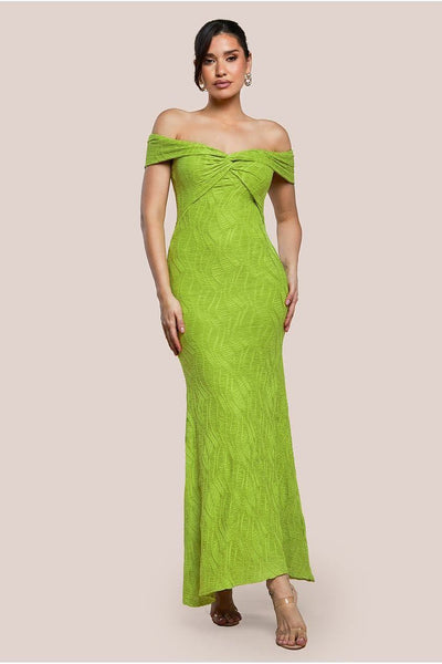 Lime - Goddiva Front Knot Twist  Maxi Dress - Lime Green
