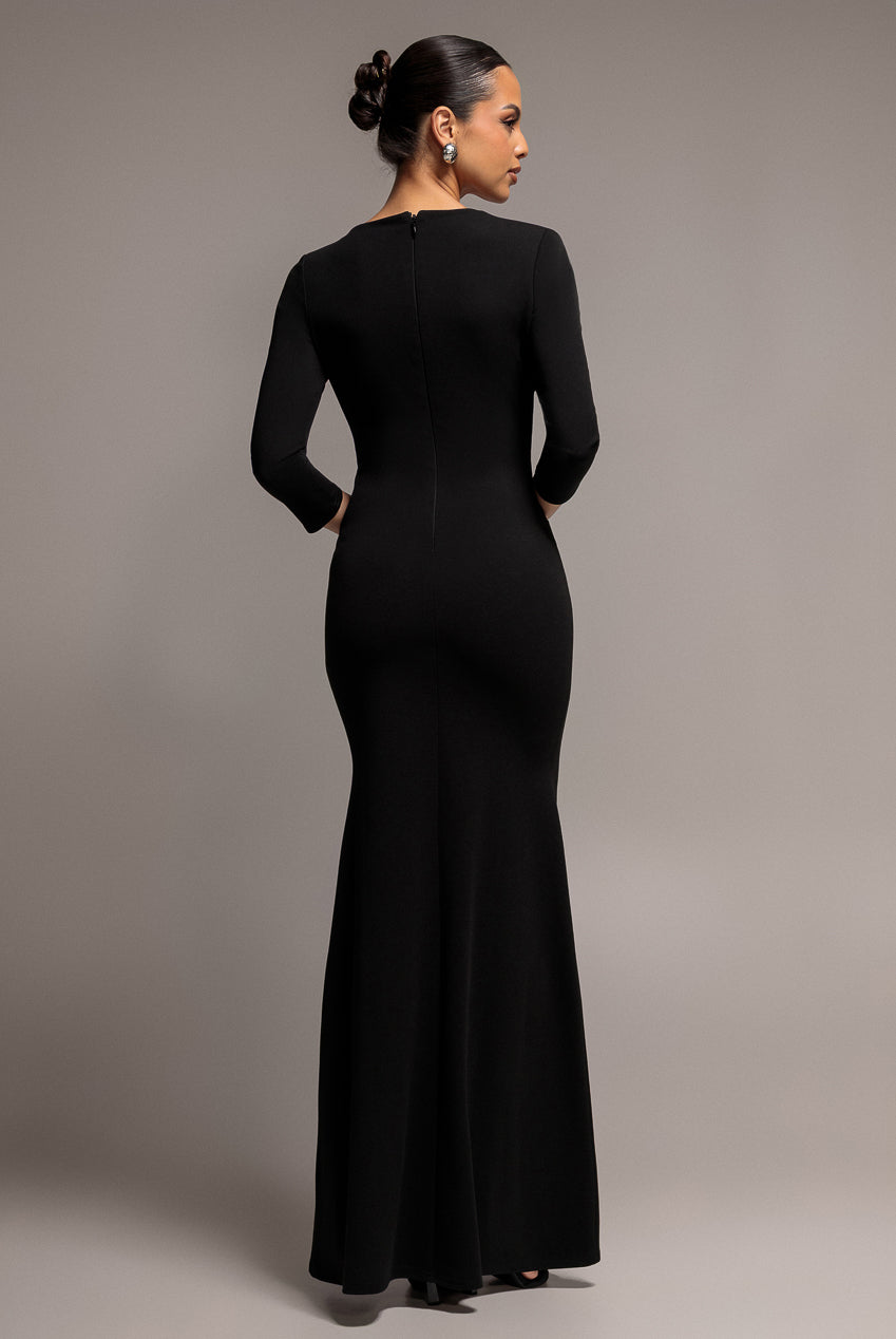 Goddiva Asymmetric Neck Diamante Embellished Maxi Dress - Black