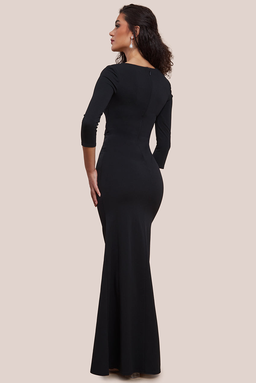 Goddiva Asymmetric Neck Diamante Embellished Maxi Dress - Black