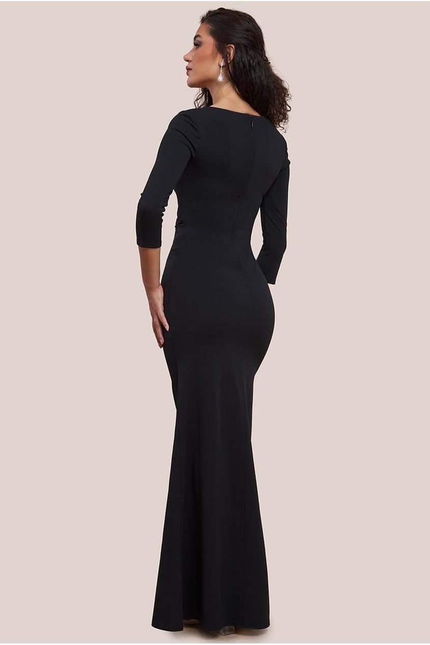 Goddiva Asymmetric Neck Diamante Embellished Maxi Dress - Black