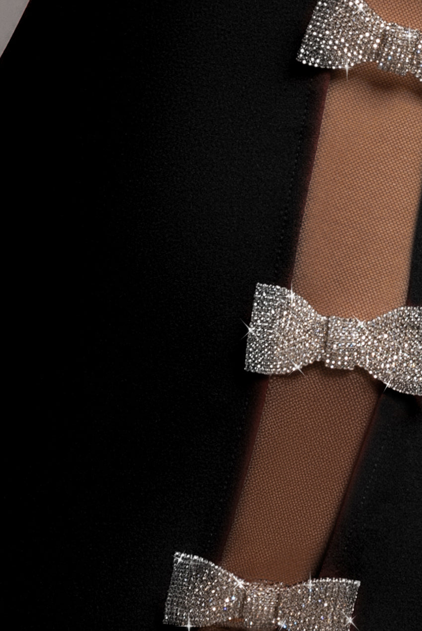 Goddiva Bow Embellished Strapless Mermaid Maxi Dress - Black