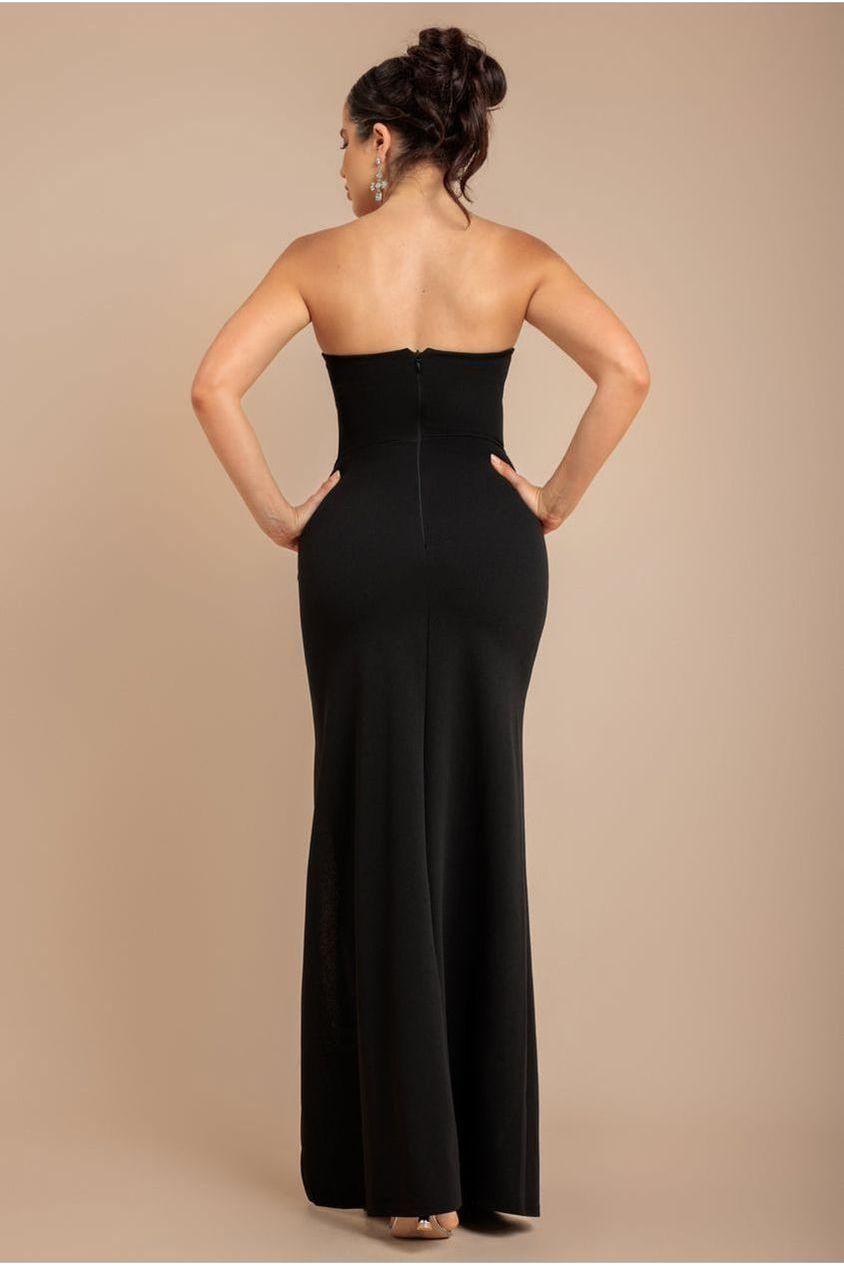 Goddiva Bow Embellished Strapless Mermaid Maxi Dress - Black