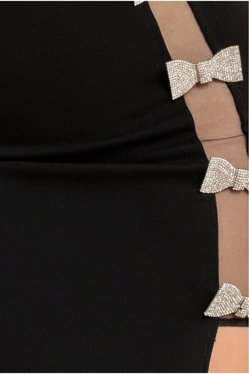 Goddiva Bow Embellished Strapless Mermaid Maxi Dress - Black