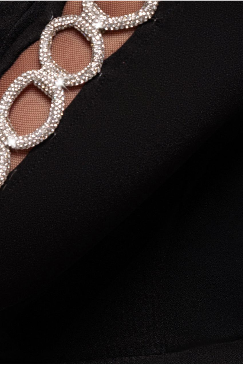 Goddiva Embellished Diamante Sleeve Bardot Maxi Dress - Black