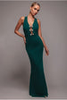 Goddiva Embellished Diamante Bow Mermaid Halter Neck Maxi Dress - Emerald