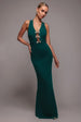 Goddiva Embellished Diamante Bow Mermaid Halter Neck Maxi Dress - Emerald