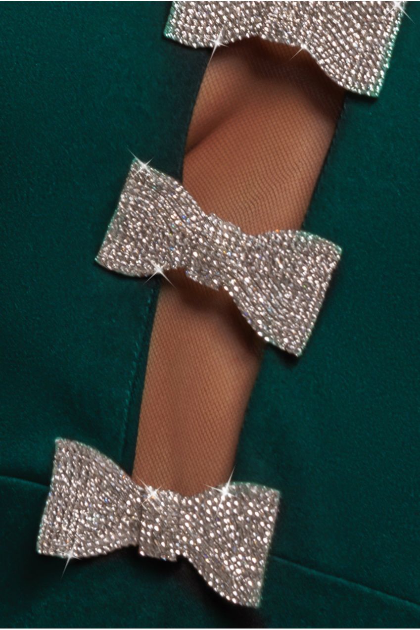 Goddiva Embellished Diamante Bow Mermaid Halter Neck Maxi Dress - Emerald