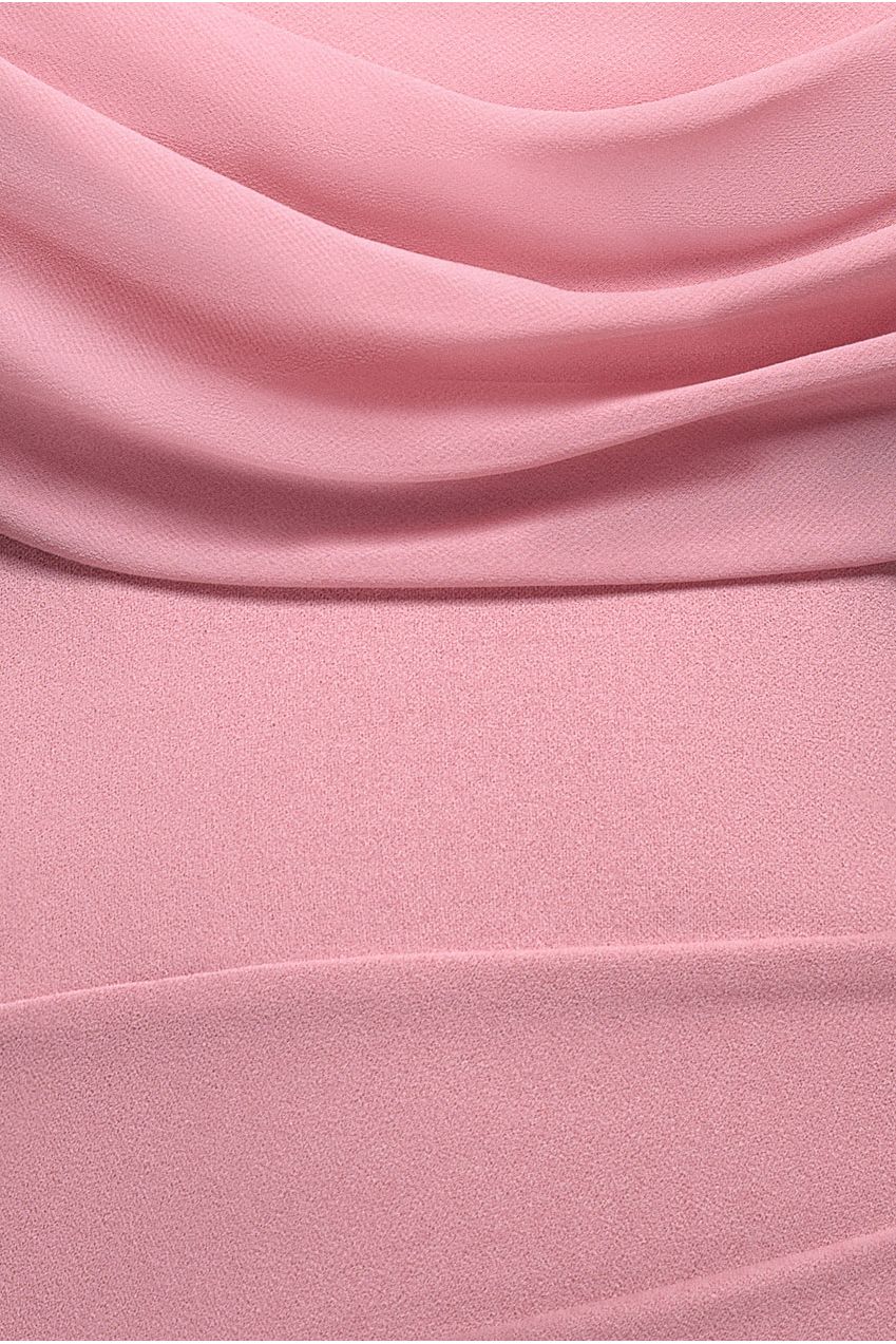 Goddiva Bardot Scuba & Chiffon Cowl Maxi Dress - Blush Pink