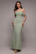 Goddiva Bardot Scuba & Chiffon Cowl Maxi Dress - Sage Green