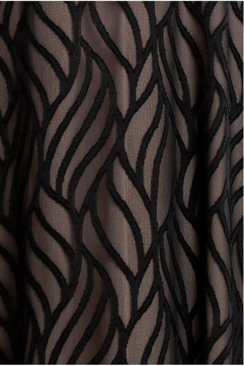 Goddiva Puff Sleeve Side Slit Flared Jacquard Chiffon Midi Dress - Black