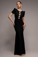 Goddiva Diamante Embellished Heart Brooch Scuba Maxi Dress - Black