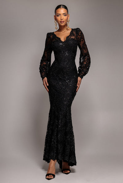 Goddiva Embroidered Lace Scalloped Edge Maxi Dress
