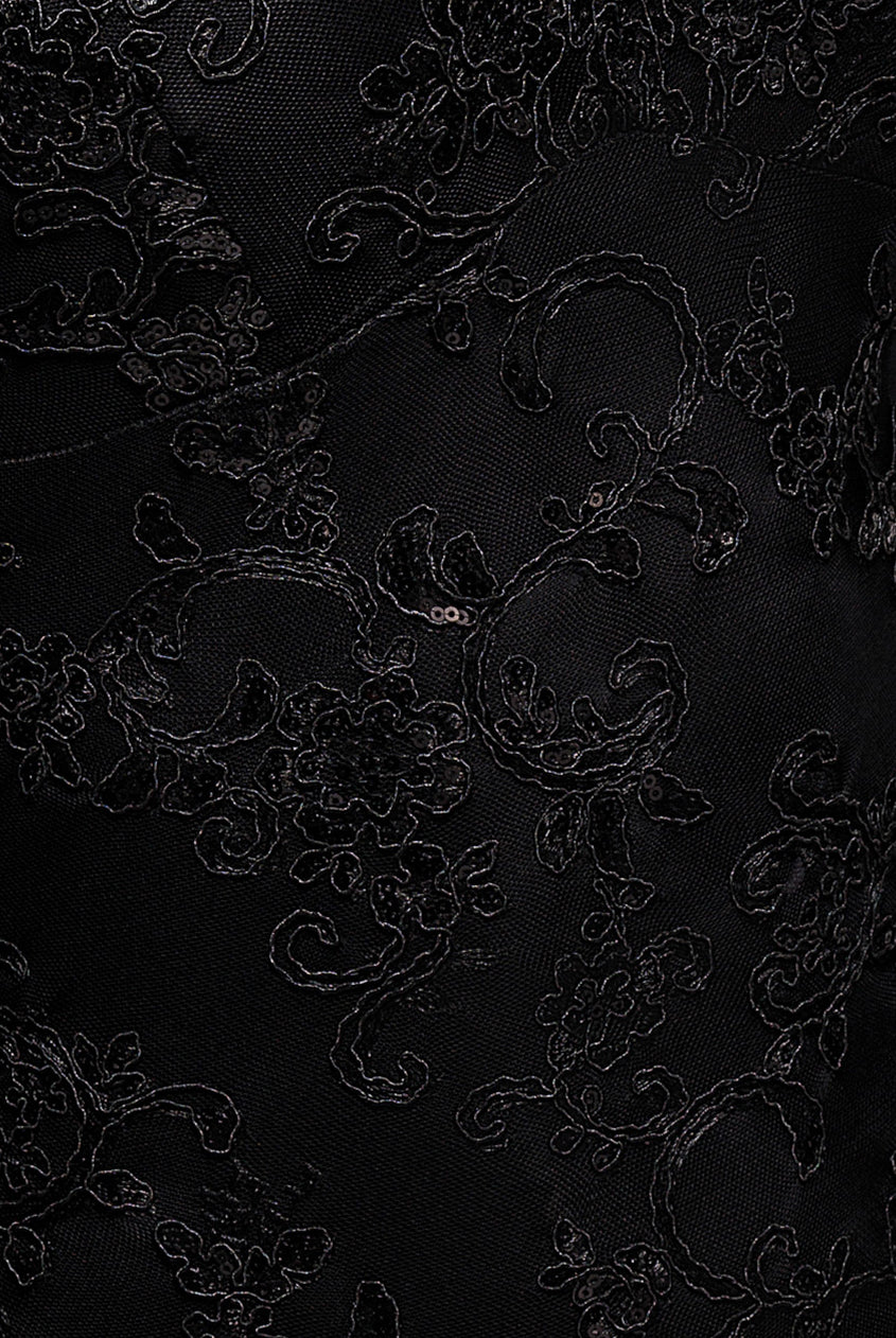 Goddiva Embroidered Lace Scalloped Edge Maxi Dress - Black