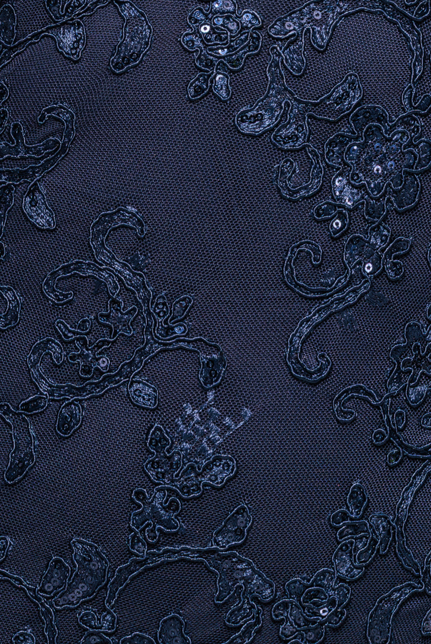 Goddiva Embroidered Lace Scalloped Edge Maxi Dress - Navy Blue