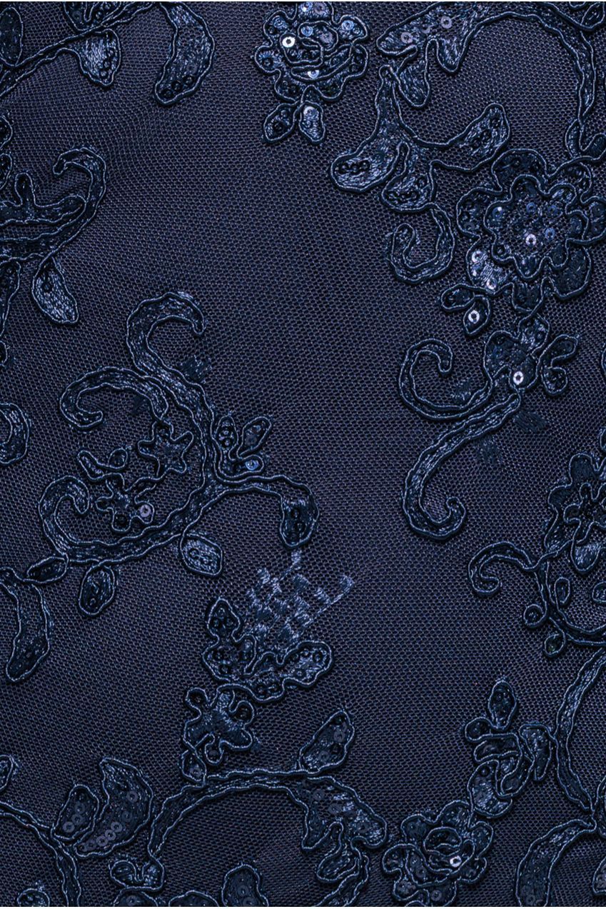 Goddiva Embroidered Lace Scalloped Edge Maxi Dress - Navy Blue