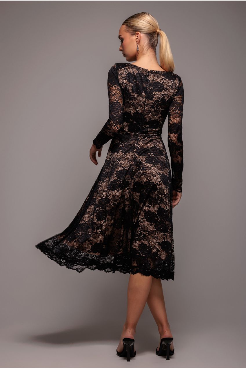 Goddiva Scalloped Lace A-line Midi Dress - Black