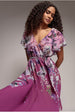 Goddiva Flutter Sleeve A-Line Chiffon Floral Printed Midi Dress - Magenta