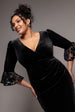 Goddiva Plus Crochet Velvet Wrap Midi Dress - Black