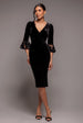 Goddiva Crochet Velvet Wrap Midi Dress - Black