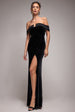 Goddiva Off Shoulder Hotfix Diamante Wing Velvet Maxi Dress - Black