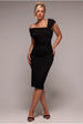 Goddiva Scuba Crepe Pleated Drop Shoulder Midi Dress - Black