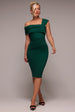 Goddiva Scuba Crepe Pleated Drop Shoulder Midi Dress - Emerald Green