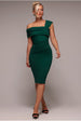 Goddiva Scuba Crepe Pleated Drop Shoulder Midi Dress - Emerald Green