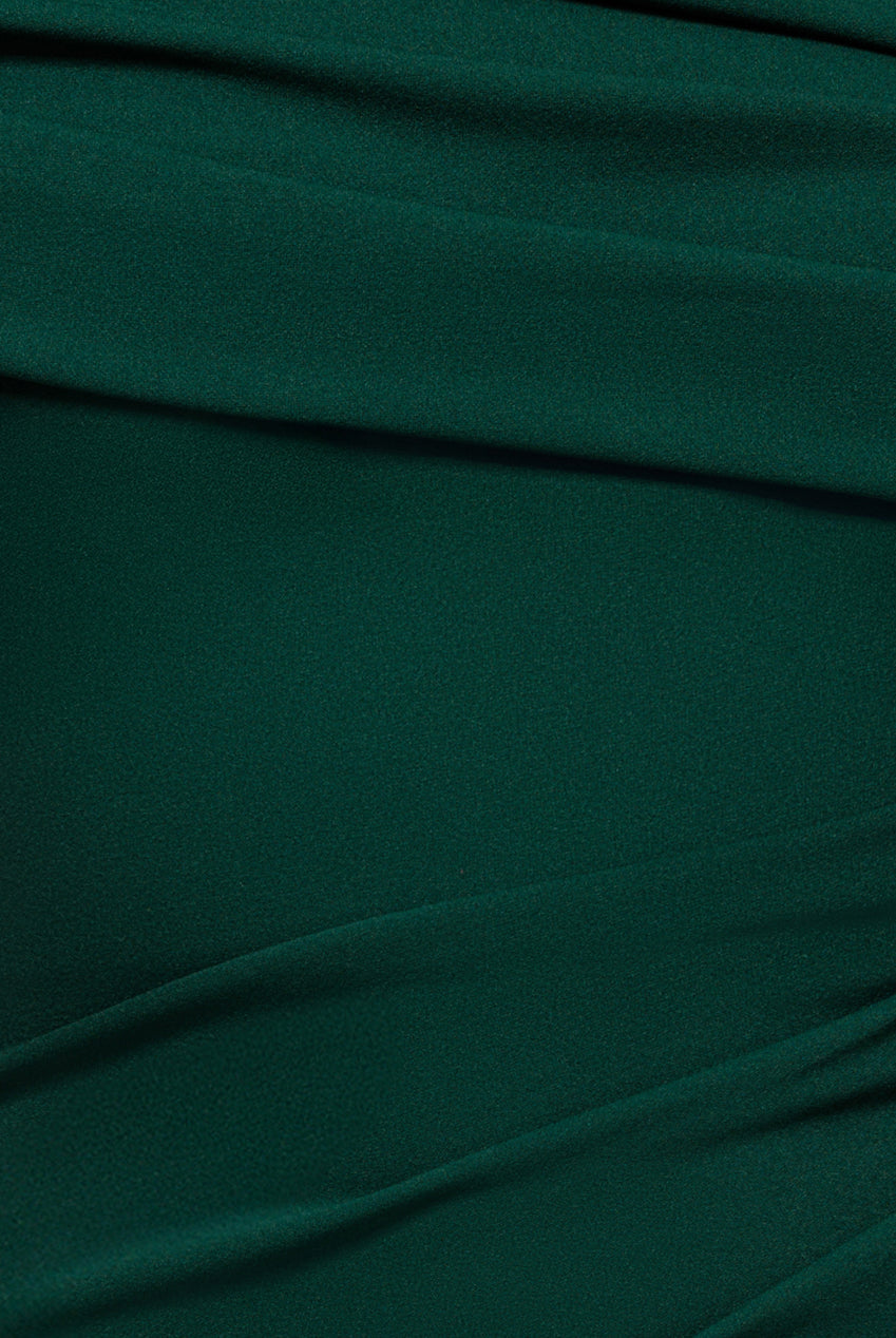 Goddiva Scuba Crepe Pleated Drop Shoulder Midi Dress - Emerald Green