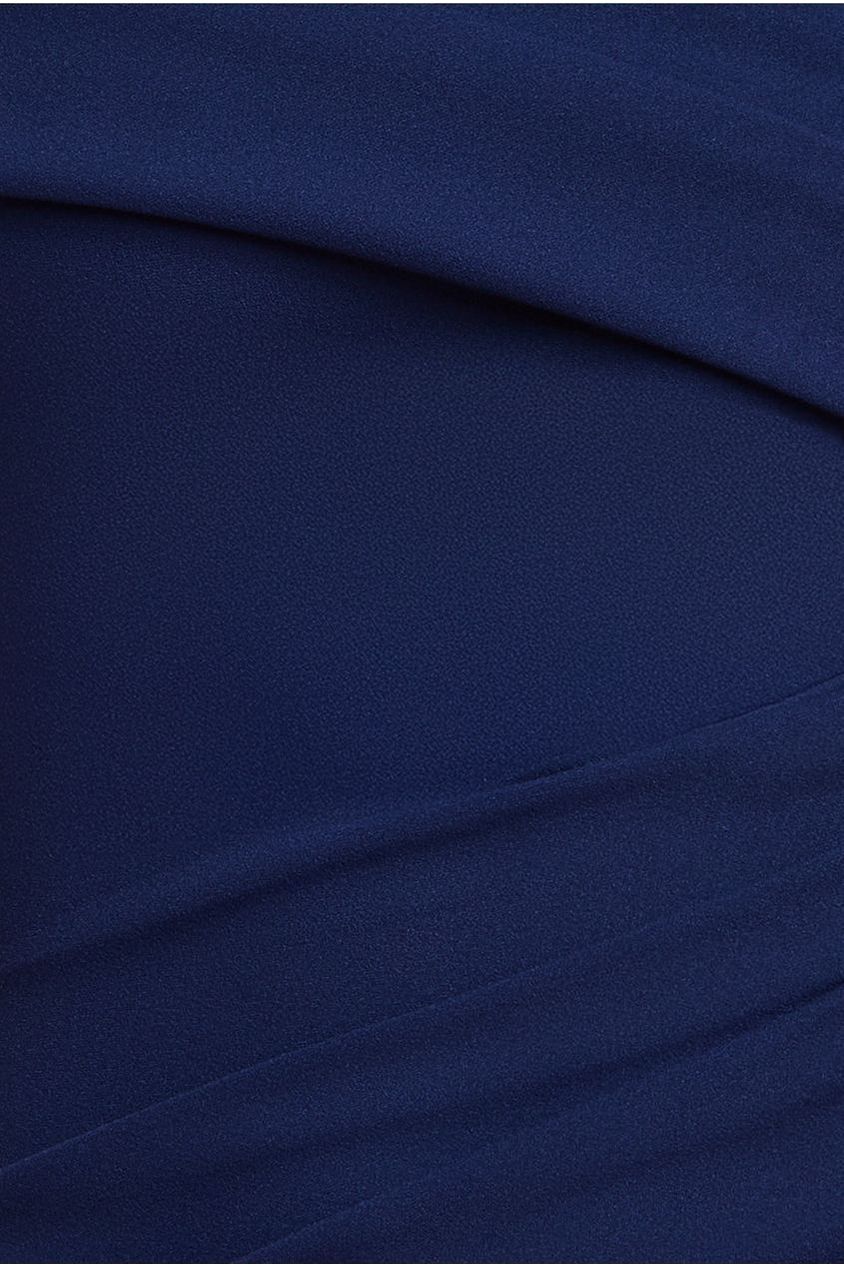 Goddiva Scuba Crepe Pleated Drop Shoulder Midi Dress - Navy Blue