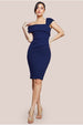 Goddiva Scuba Crepe Pleated Drop Shoulder Midi Dress - Navy Blue