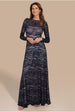 Goddiva Geo Wave Flare Skirt Long Sleeve Maxi Dress - Black