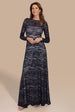 Goddiva Geo Wave Flare Skirt Long Sleeve Maxi Dress - Black