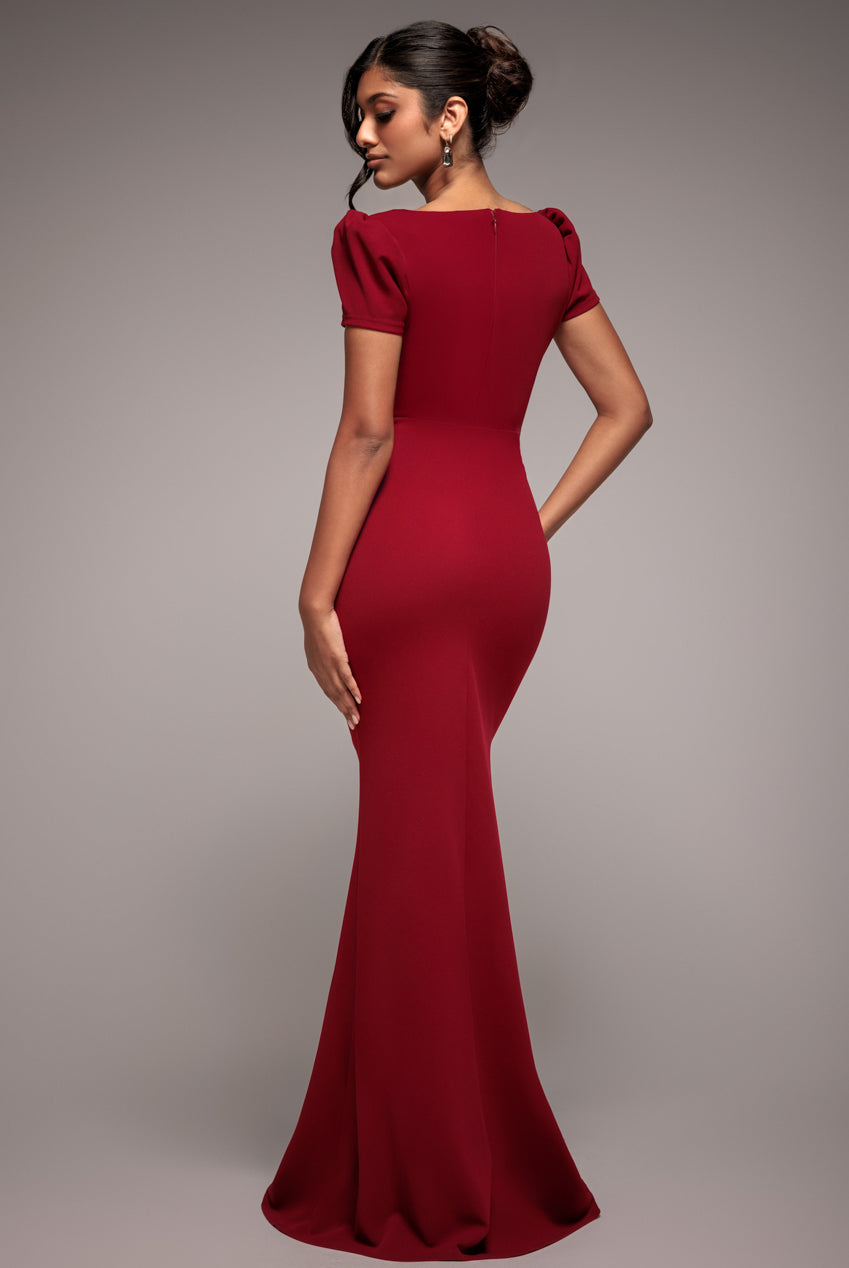 Goddiva Diamante Embellished Bow Scuba Crepe Maxi Dress - Wine