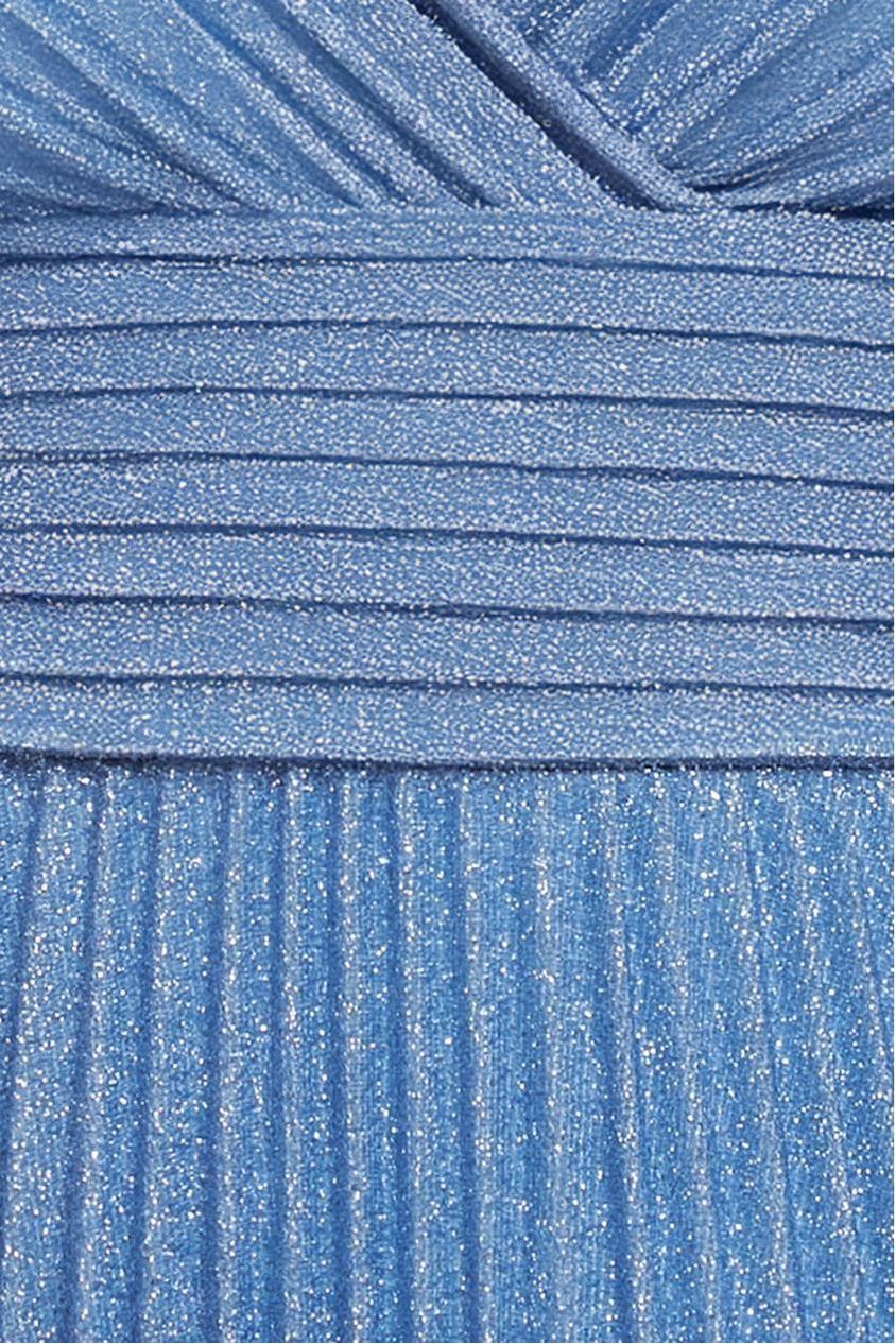 Goddiva Sleeveless Pleated A Line Lurex Maxi Dress - Blue
